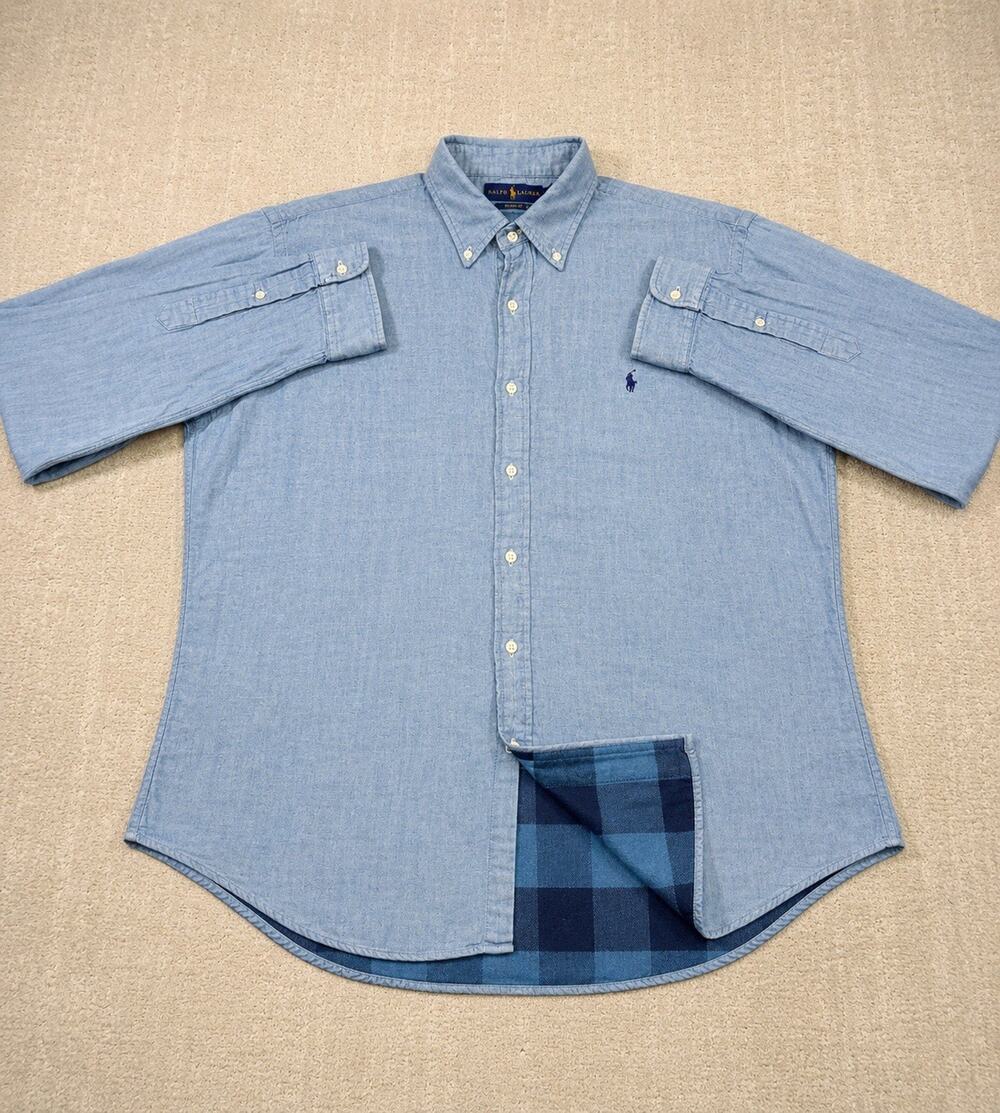 Ralph Lauren NWT XL Flannel Lined Chambray Shirt Jacket Cotton Blue Plaid Preppy